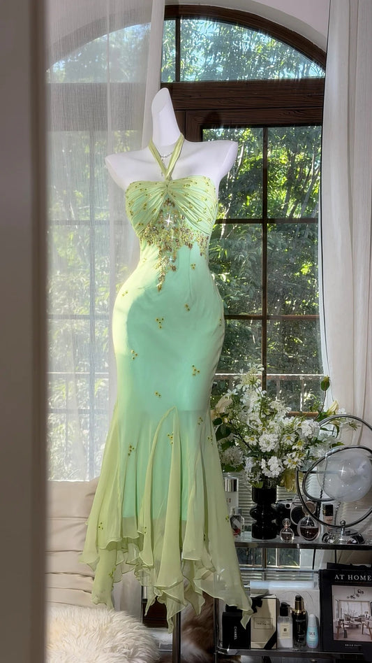 Trägerloses silbernes Vintage-Abendkleid, A-Linie, Geburtstagskleid J9370