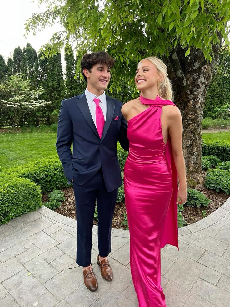 Halter Hot Pink Sheath Satin Wedding Guest Dress Long Formal Dress  J11421