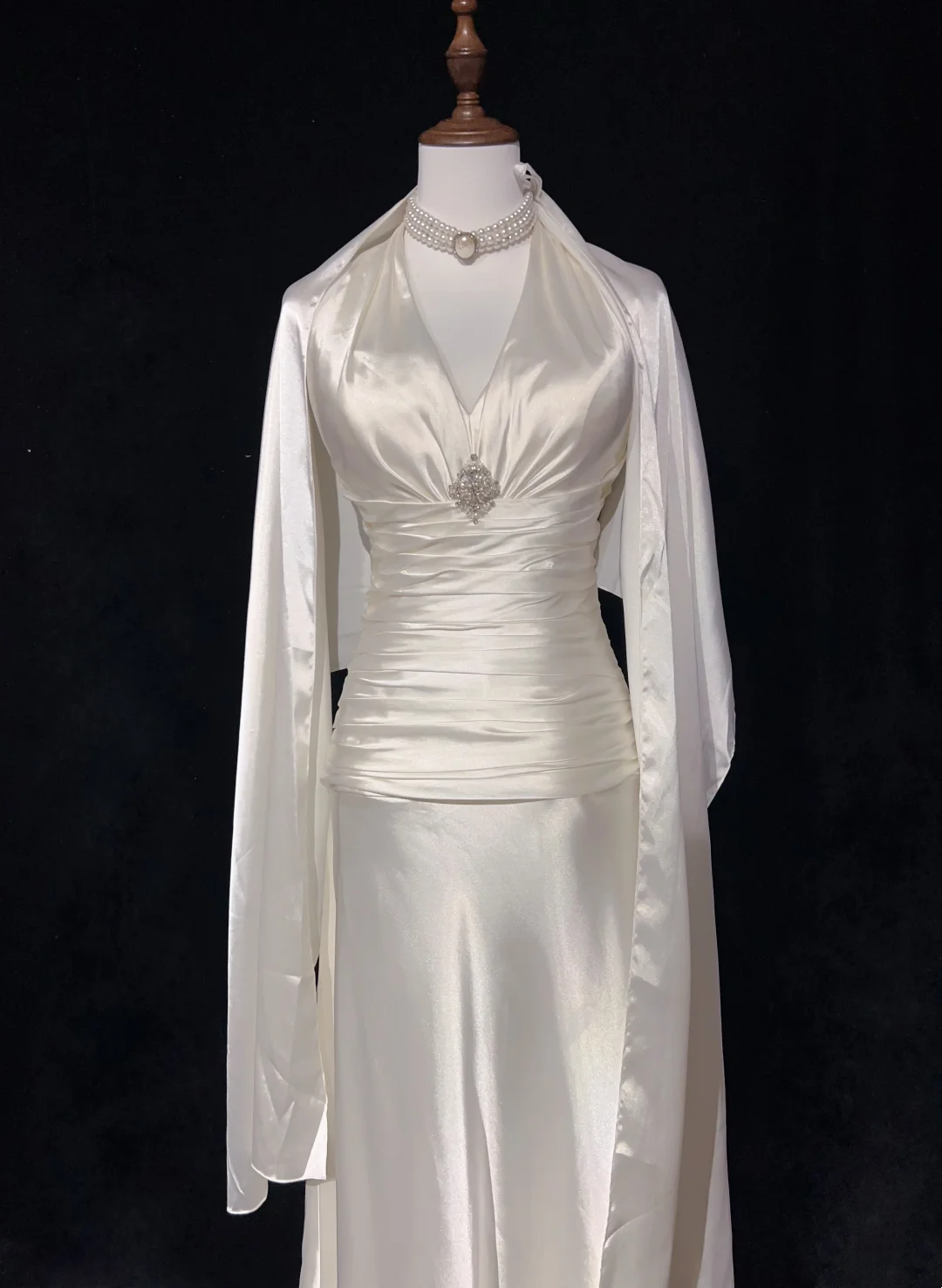 Halter Ivory Satin Formal Prom Dress Elegant Evening Dress J9749