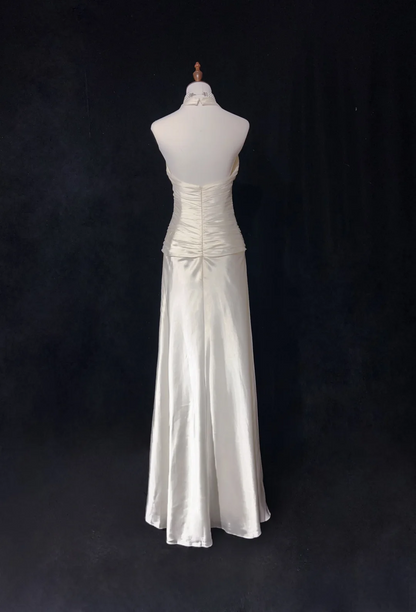 Halter Ivory Satin Formal Prom Dress Elegant Evening Dress J9749