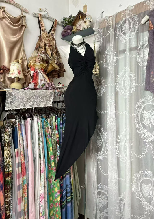 Halter Mermaid Black Evening Dress Sexy Birthday Dress  J10933
