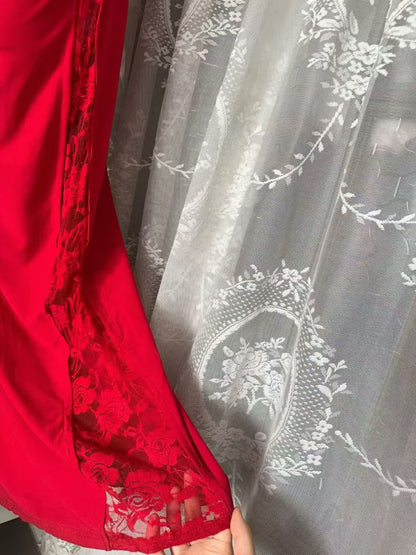 Halter Mermaid Red Prom Dress Lace Birthday Dress J10863