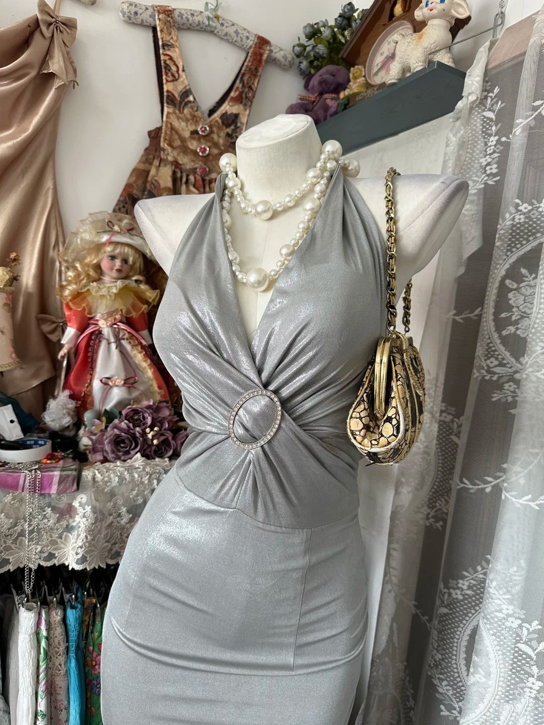Halter Mermaid Silver Prom Dress Formal Evening Dress  J10398