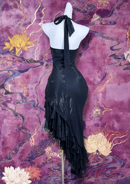 Trägerloses silbernes Vintage-Abendkleid, A-Linie, Geburtstagskleid J9370