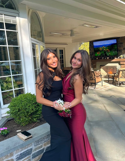Halter Open Back Mermaid Prom Dress Sexy Satin Evening Dress  J10445