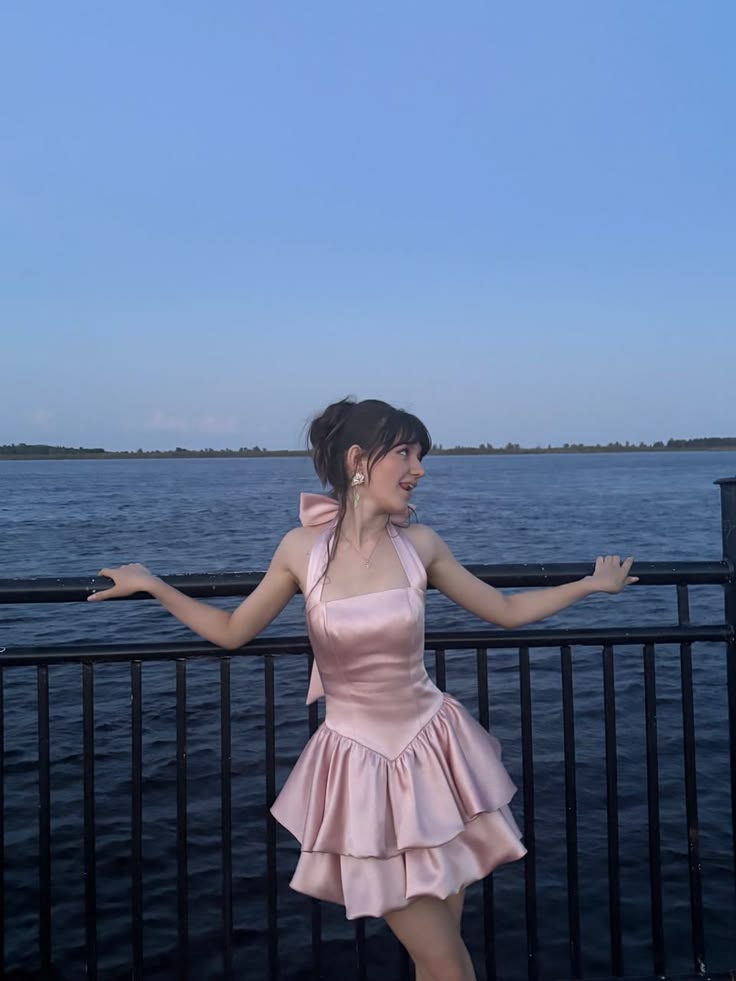 Halter Pink Satin Sweet 16 Birthday Dress Short Homecoming Dress  J11602