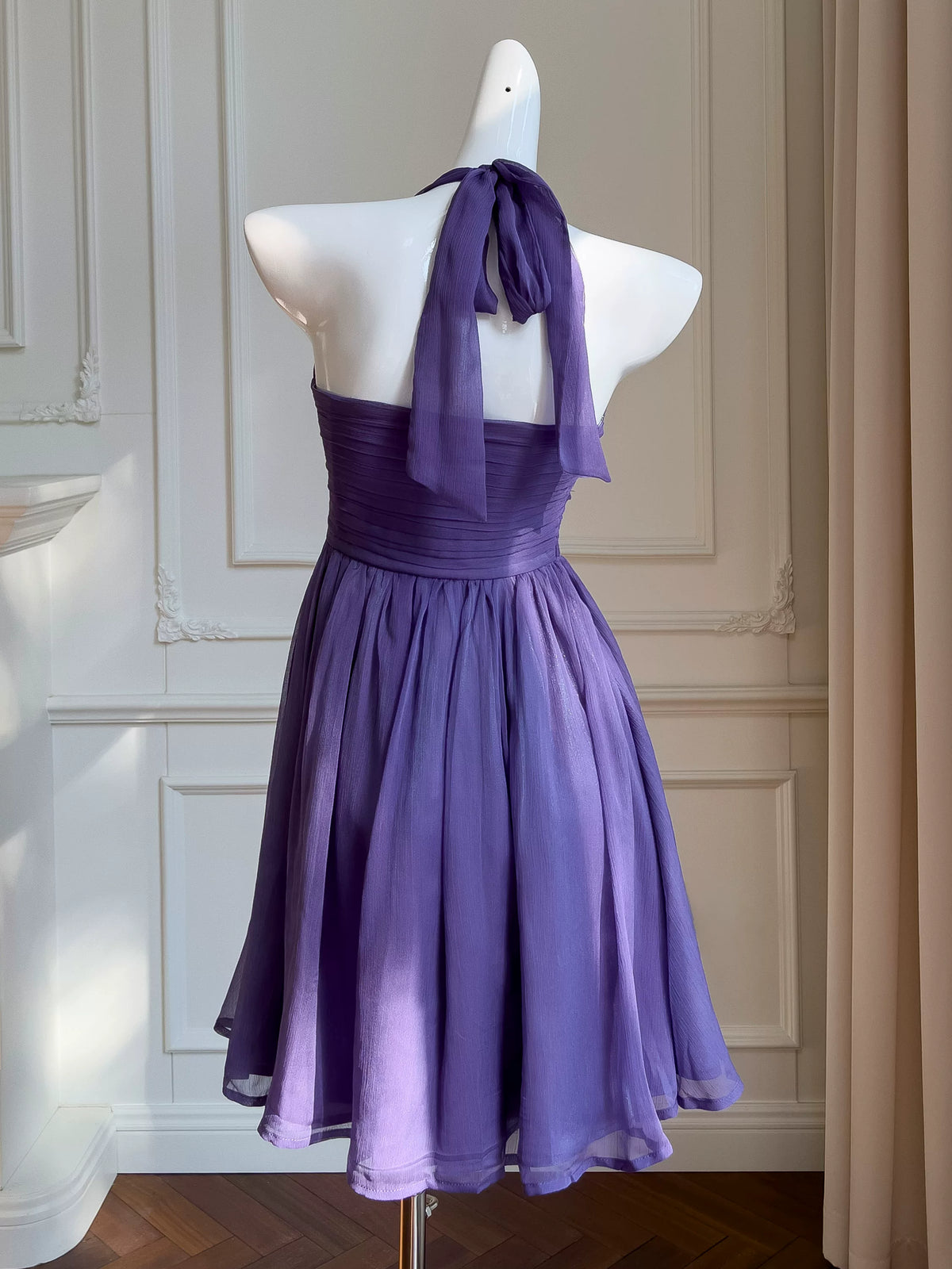 Robe de bal bustier violette en satin avec appliques, robe de soirée formelle J9413
