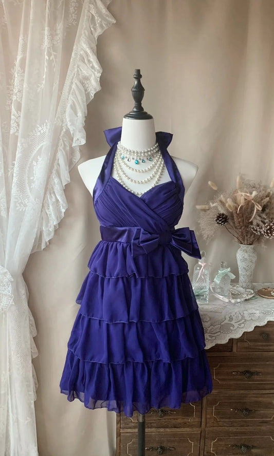 Halter Purple Layered Short Birthday Dress  Homecoming Dress  J10470