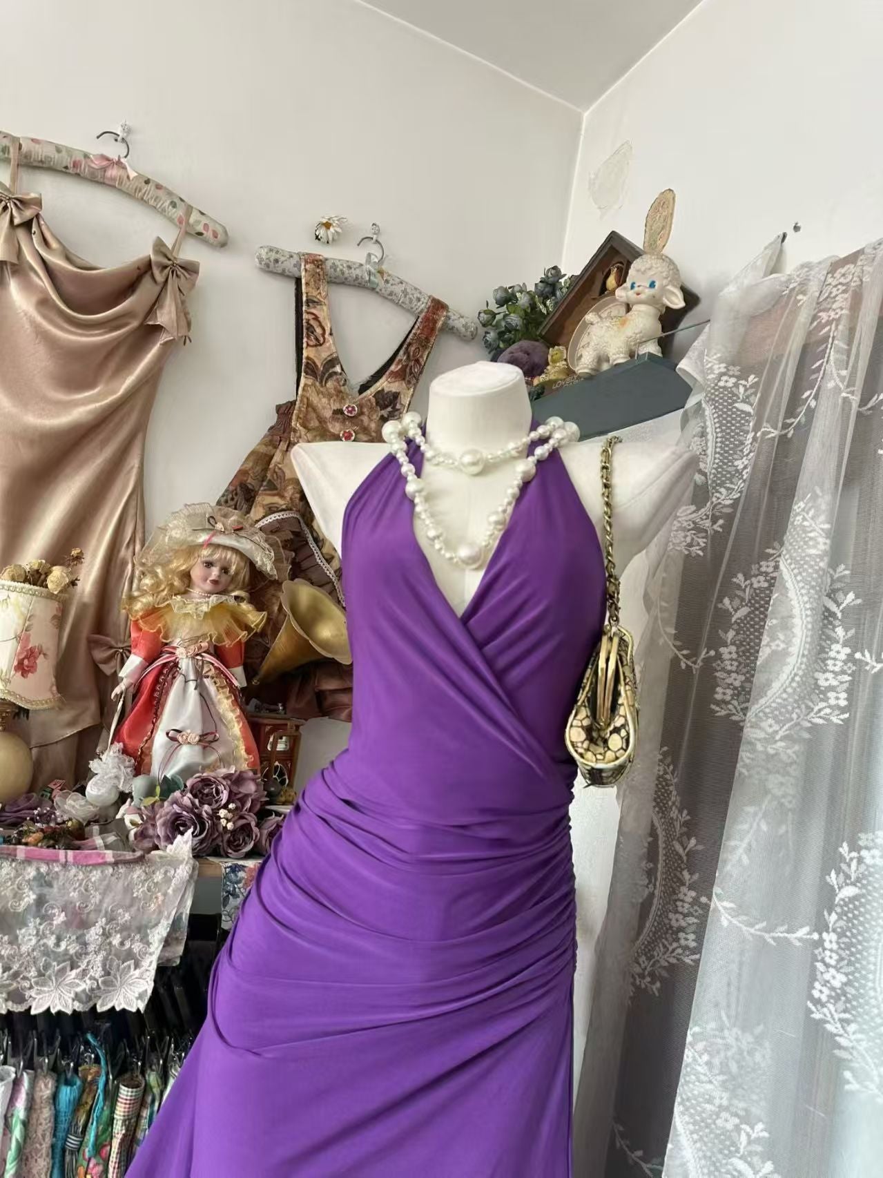 Halter Purple Mermaid Satin Evening Dress Sexy Birthday Dress J10536