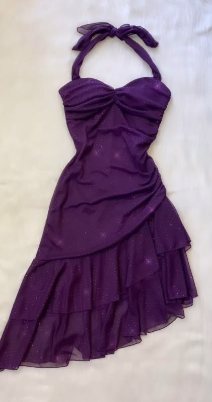 Halter Purple Ruffled Homecoming Dress Retro Cocktail Dress  J11048