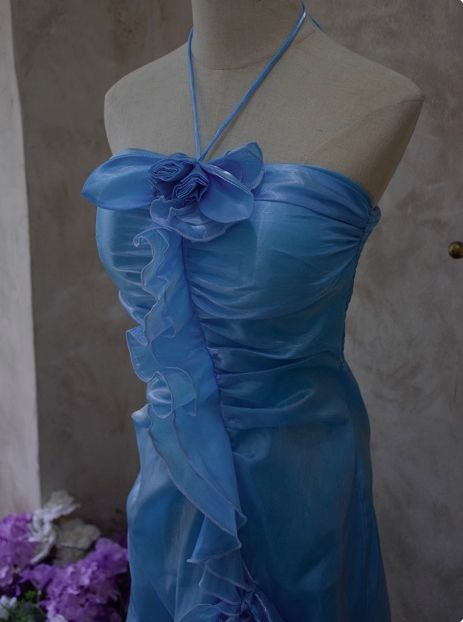Halter Ruffled Blue Homecoming Dress Short Party Dress  J10793