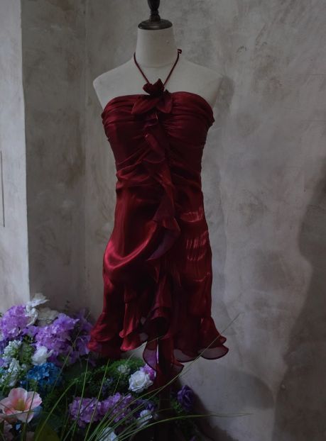 Halter Ruffled Burgundy Homecoming Dress Short Party Dress  J10794