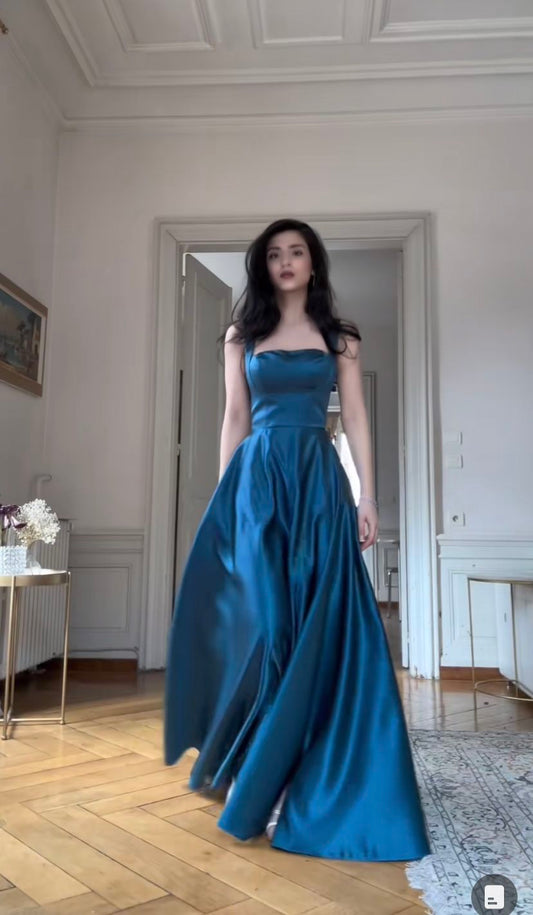 Halter Satin Formal Prom Dress A Line Evening Gowns  J11337