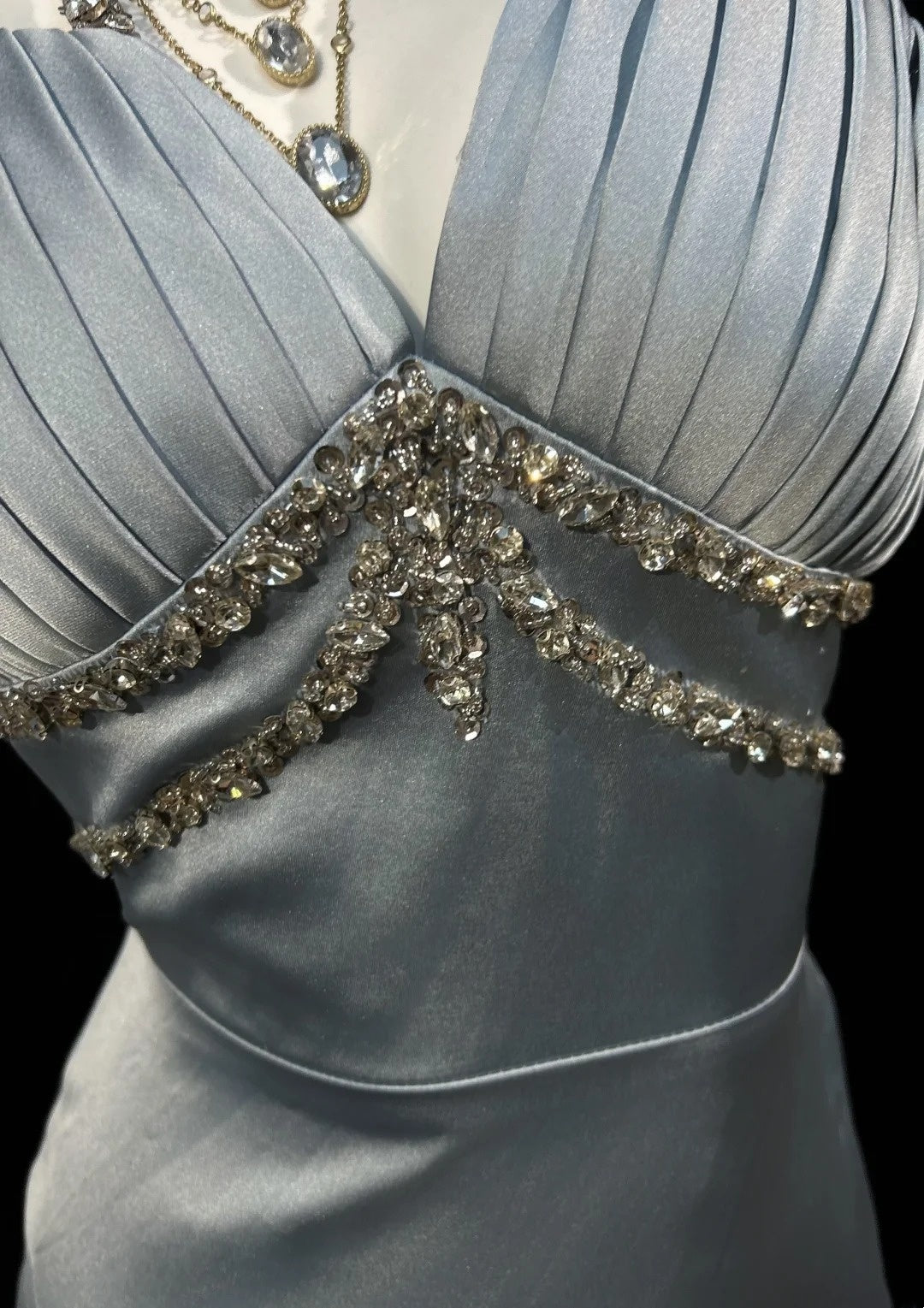 Trägerloses silbernes Vintage-Abendkleid, A-Linie, Geburtstagskleid J9370
