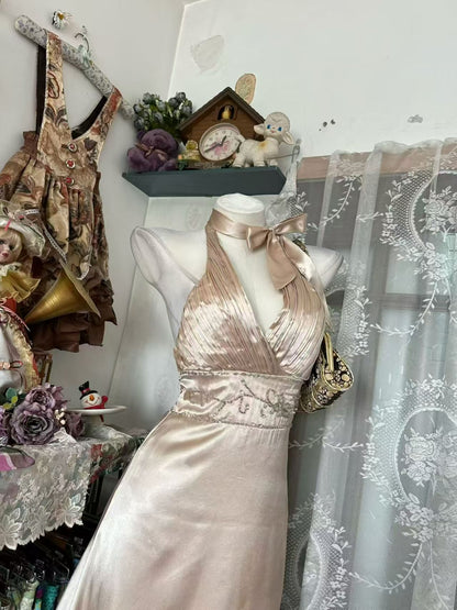 Trägerloses silbernes Vintage-Abendkleid, A-Linie, Geburtstagskleid J9370