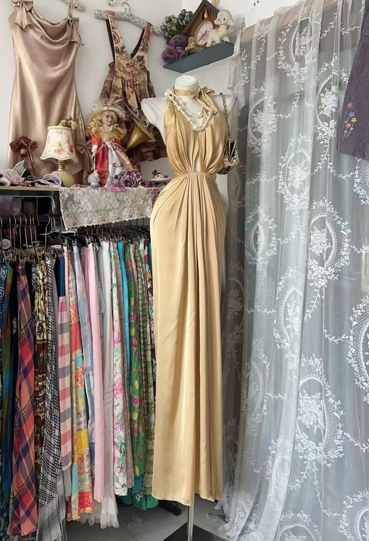 Trägerloses silbernes Vintage-Abendkleid, A-Linie, Geburtstagskleid J9370