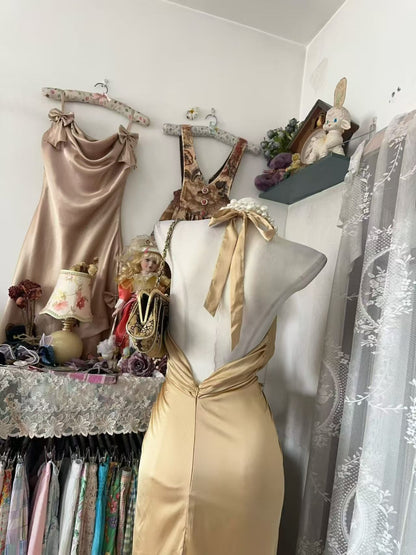 Trägerloses silbernes Vintage-Abendkleid, A-Linie, Geburtstagskleid J9370