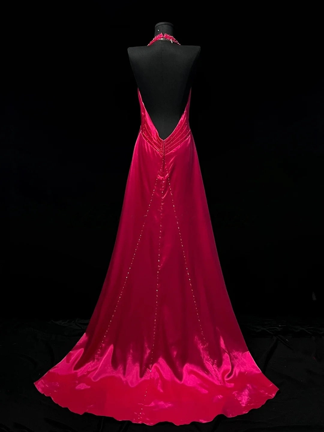 Halter V Beck Rose Pink Prom Dress Open Back Formal Evening Gown J10176