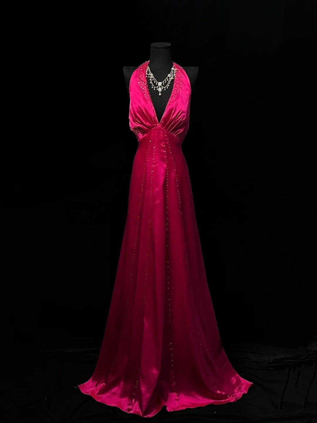 Halter V Beck Rose Pink Prom Dress Open Back Formal Evening Gown J10176
