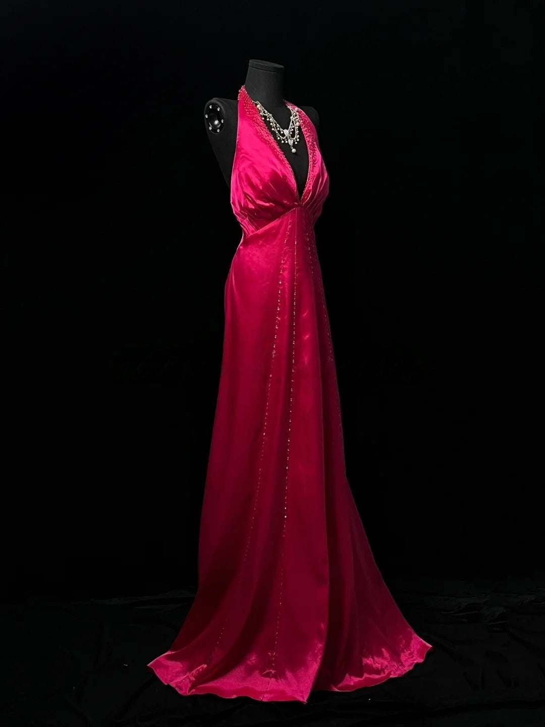 Halter V Beck Rose Pink Prom Dress Open Back Formal Evening Gown J10176