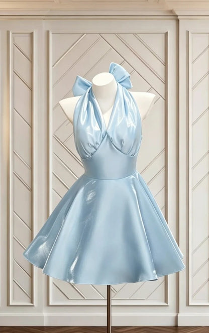 Halter V Neck Blue Homecoming Dress A Line Birthday Dress  J10587