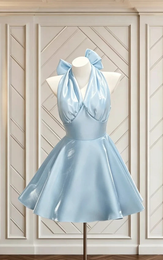 Halter V Neck Blue Homecoming Dress A Line Birthday Dress  J10587