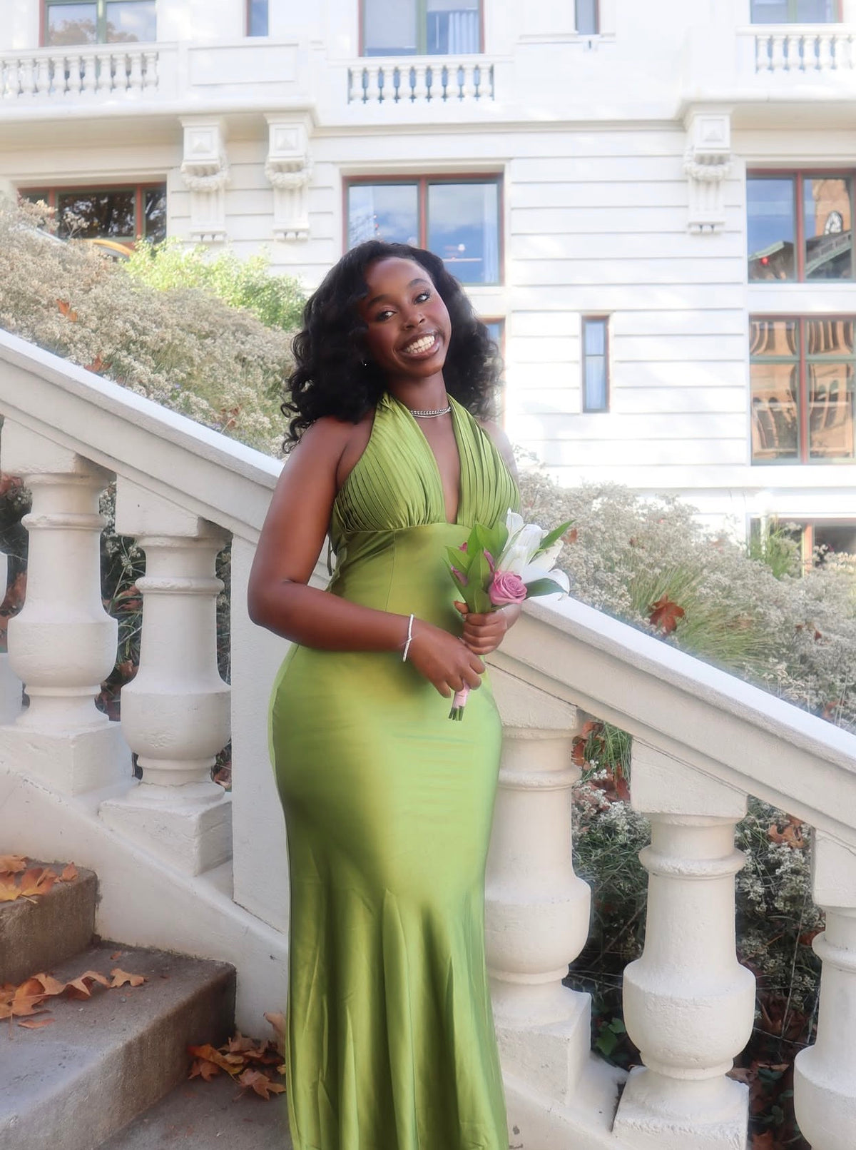 Halter V Neck Green Mermaid Prom Dress Formal Evening Gown J12192