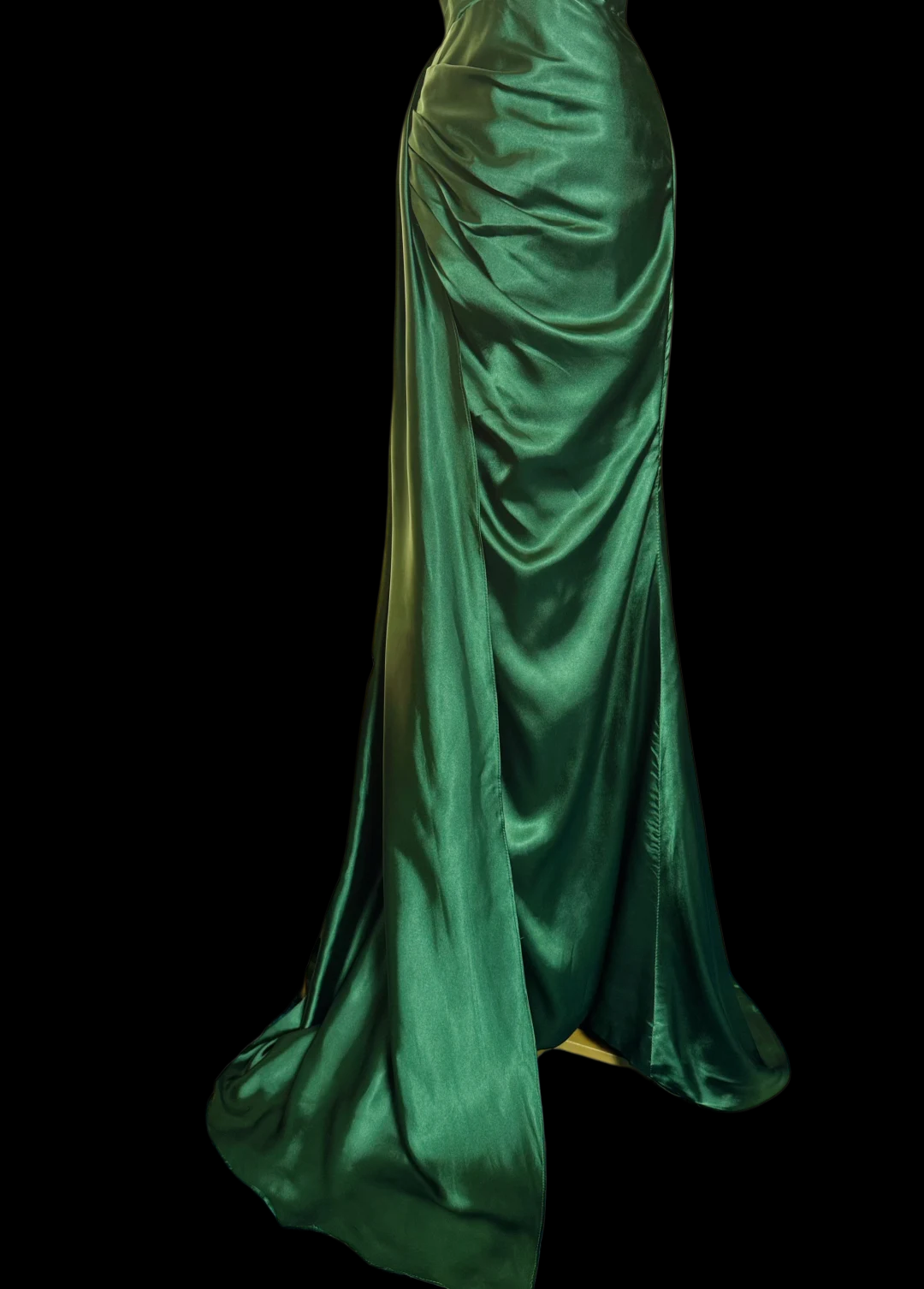 Halter V Neck Green Satin Prom Dress With Slit J9753
