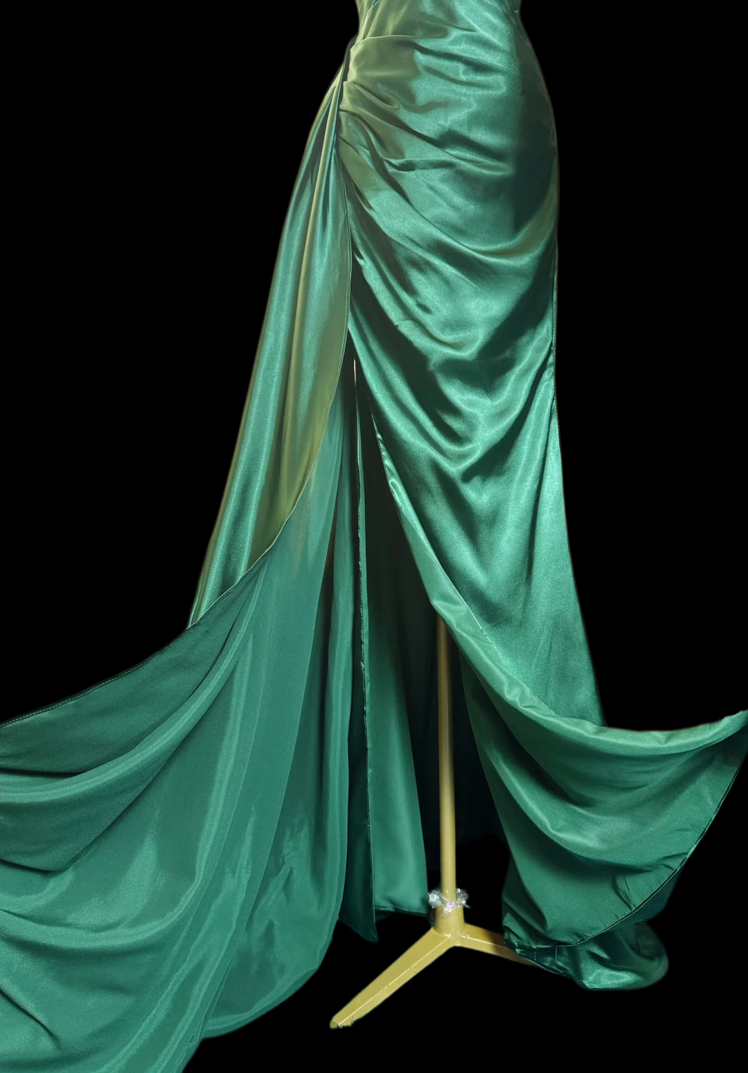 Halter V Neck Green Satin Prom Dress With Slit J9753