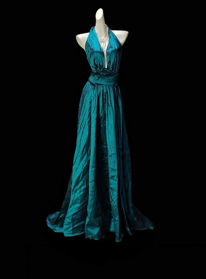 Trägerloses silbernes Vintage-Abendkleid, A-Linie, Geburtstagskleid J9370