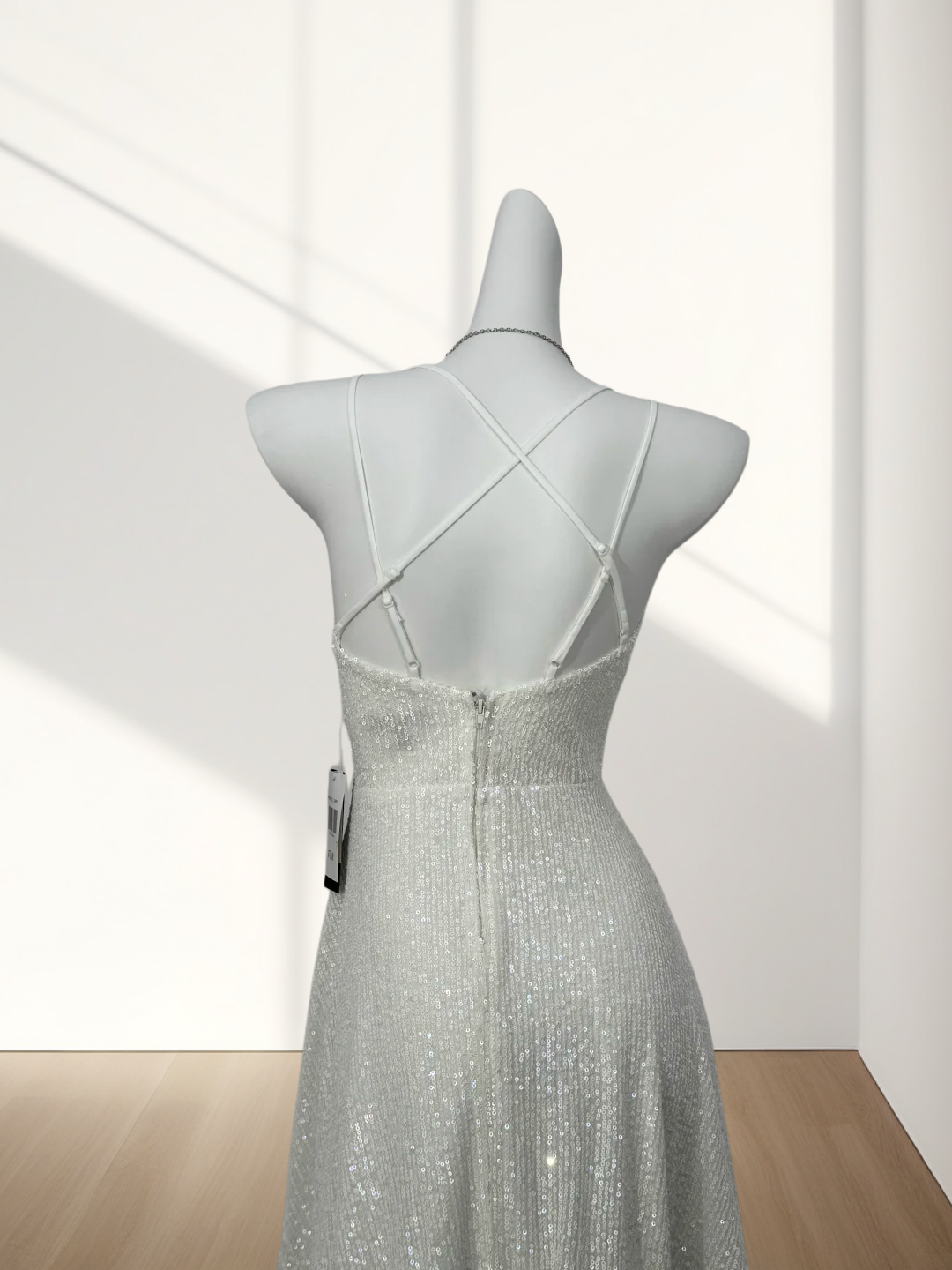 Trägerloses silbernes Vintage-Abendkleid, A-Linie, Geburtstagskleid J9370