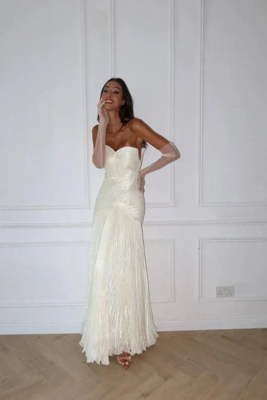 Ivory Sweetheart Pleated Beaded Wedding Dress J10033