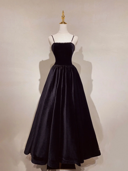 Robe de bal longue en velours noir, coupe trapèze, ornée de perles, tenue de fête d'anniversaire, 2411