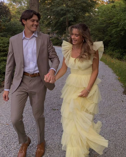 A-Linie Gelbes, mehrlagiges langes Ballkleid aus Tüll, formelles Partykleid 2424