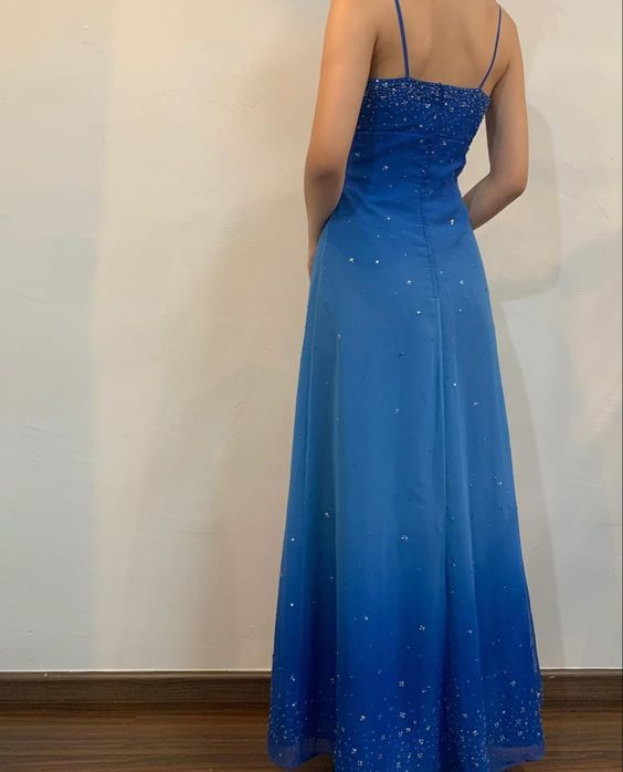 Spaghetti Straps A Line Blue Gradient Long Prom Dress 2471