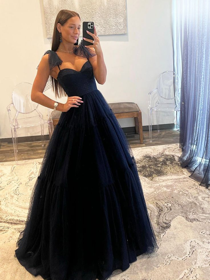 Gepunktetes A-Linien-Tüll-Ballkleid mit Herzausschnitt, Partykleid 2458