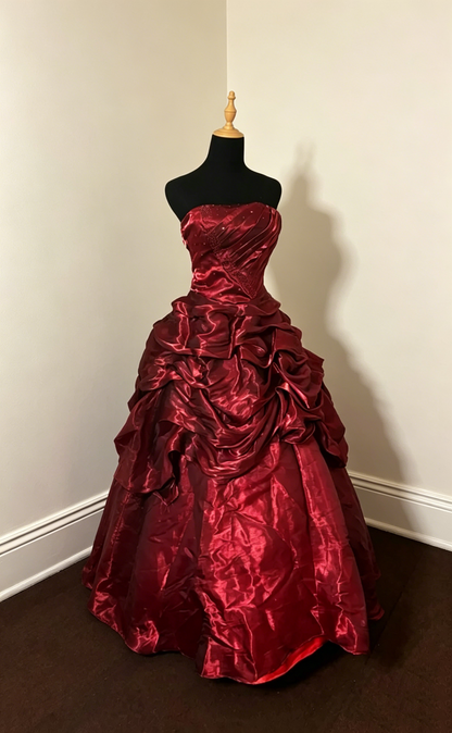 Strapless Burgundy Vintage Prom Dress Retro Birthday Dress  J10004