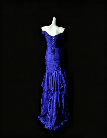 Off The Shoulder Royal Blue Mermaid Prom Dress Ruffled Evening Gown J10245