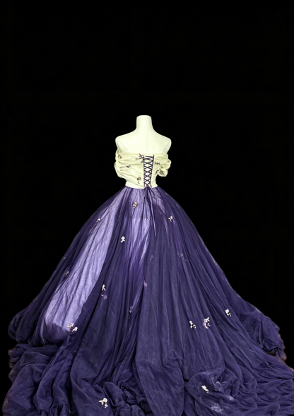 Off The Shoulder Purple Birthday Gown Tulle Prom Dress J10248