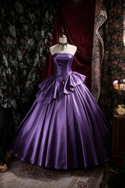 Trägerloses silbernes Vintage-Abendkleid, A-Linie, Geburtstagskleid J9370