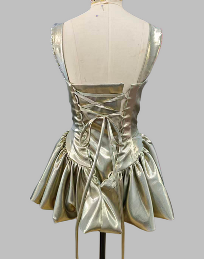 A Line Silver Golden Homecoming Dress Short Birthday Dress  J10581