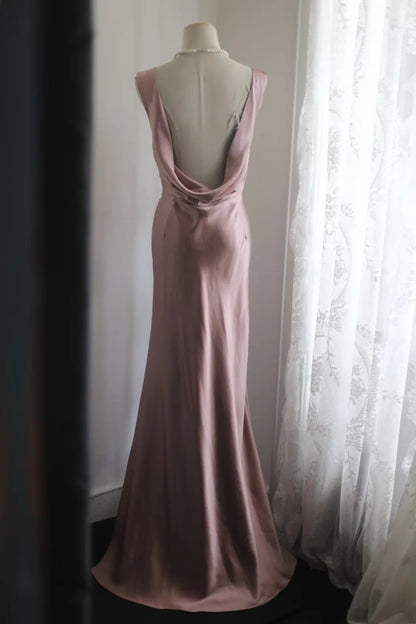 Pink Mermaid Satin Wedding Dress Bridesmaid Dresses  J10584