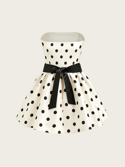 Strapless Polka Dots A Line Short Birthday Dress Satin Homecoming Dress  J10780