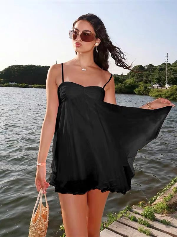 Spaghetti Straps A Line Pink Chiffon Homecoming Dress  J11044