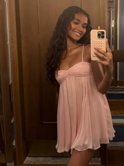 Spaghetti Straps A Line Pink Chiffon Homecoming Dress  J11044