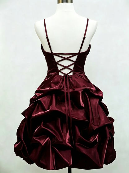 Spaghetti Straps Burgundy Retro Homecoming Dress Short Birthday Dress  J11585