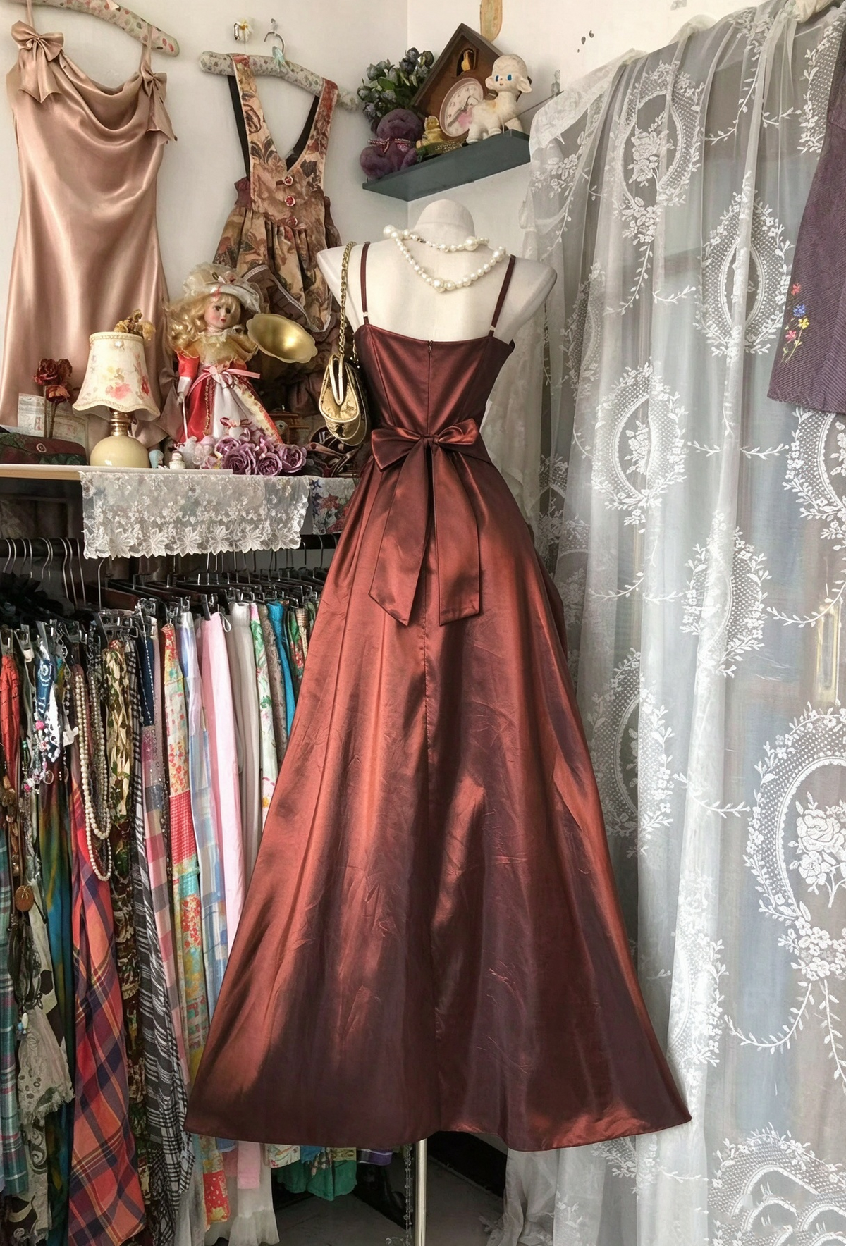 Spaghetti Straps Taffeta Formal Prom Dress Retro Evening Gown  J11872
