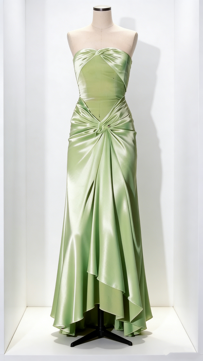 Strapless Green Sheath Long Evening Dress Satin Velvet Prom Dress J2586