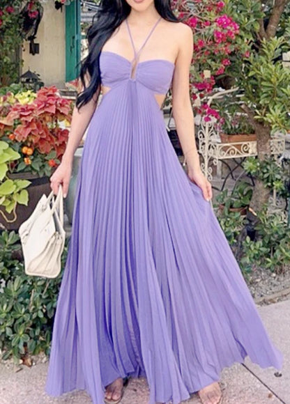Lila A-Linie Plissee Langes Ballkleid J2615