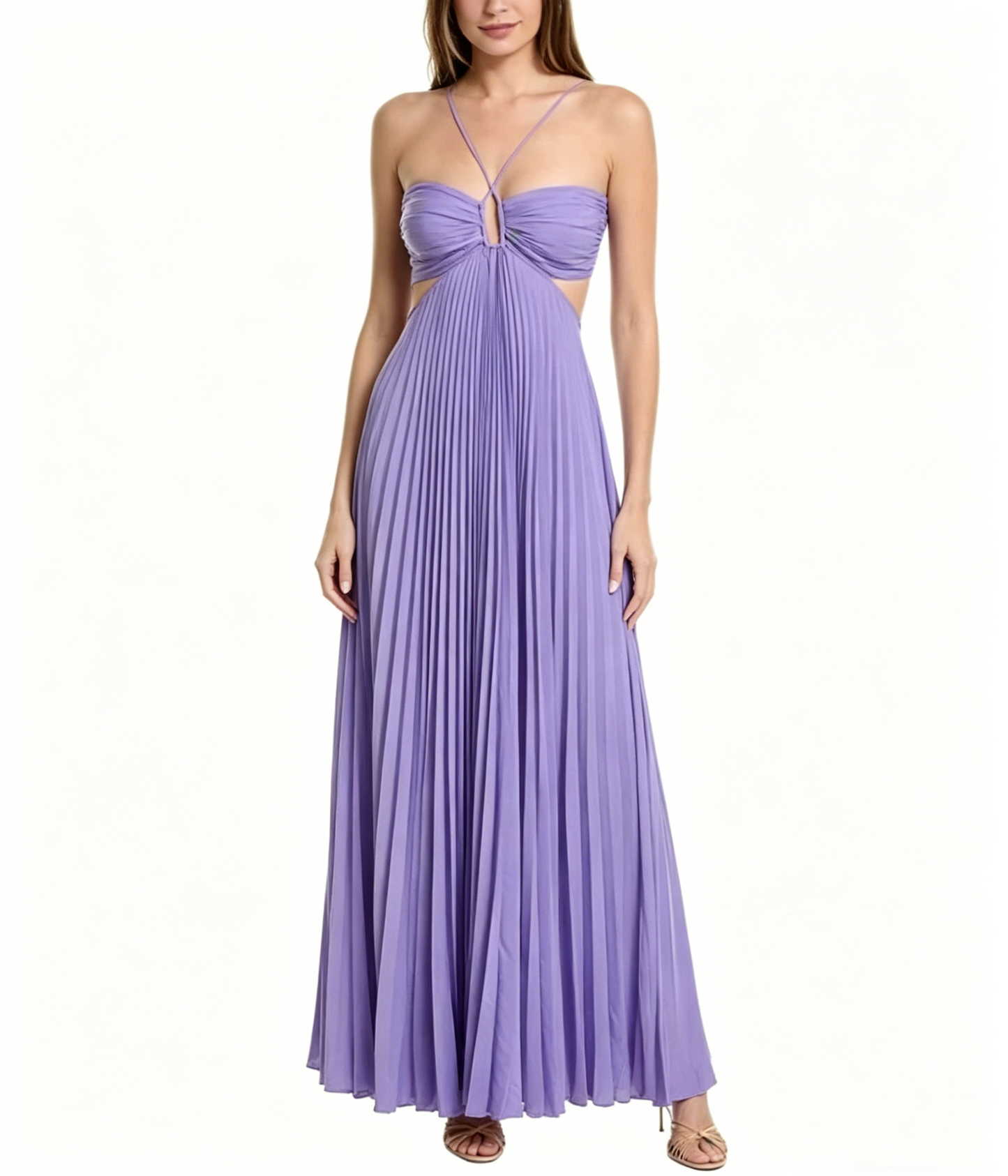 Lila A-Linie Plissee Langes Ballkleid J2615